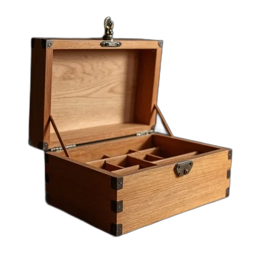 furniture, jewelry, 3d render, wooden, box, hinged, lid, open transparent PNG cut-out