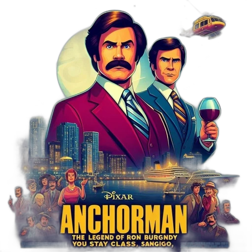 comic book art, concept art, pixel art, cartoon, anchorman, legend, ron, burgundy transparent PNG cut-out