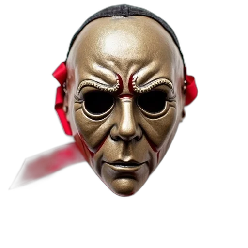 mask, face, concept art, 3d render, close-up, halloween, red, ribbon transparent PNG cut-out