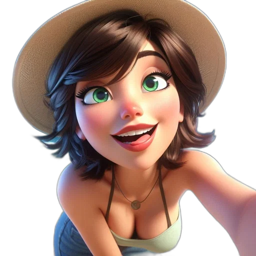 face, hat, dress, jewelry, cartoon, photorealistic, concept art, 3d render transparent PNG cut-out