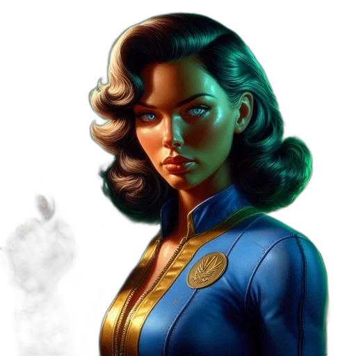 comic book art, concept art, fantasy art, cartoon, blue, golden, woman, vintage transparent PNG cut-out