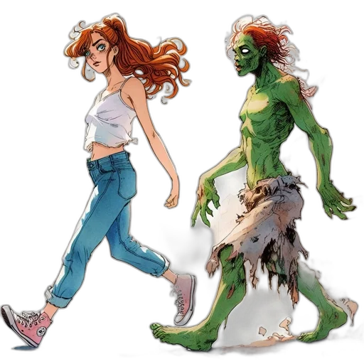 creature, concept art, comic book art, fantasy art, pixel art, green, two, individuals transparent PNG cut-out