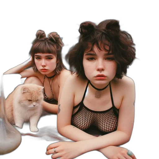 creature, hair, animal, hat, photorealistic, vaporwave, cyberpunk, concept art transparent PNG cut-out