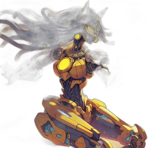 robot, weapon, concept art, fantasy art, comic book art, 3d render, golden, anthropomorphic transparent PNG cut-out