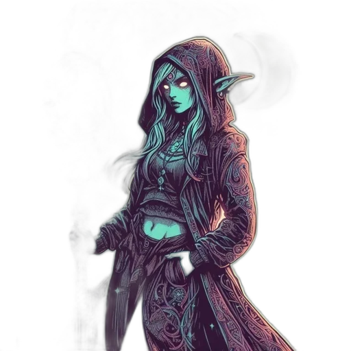 jacket, staff, dress, sword, fantasy art, concept art, comic book art, cyberpunk transparent PNG cut-out