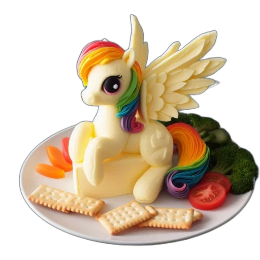 food, 3d render, life-size, butter, sculpture, colorful, winged, pony transparent PNG cut-out