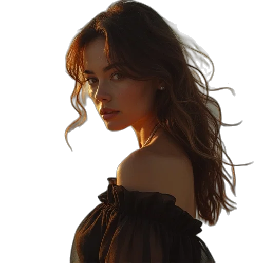 dress, face, photorealistic, oil painting, concept art, cartoon, golden, brooke transparent PNG cut-out