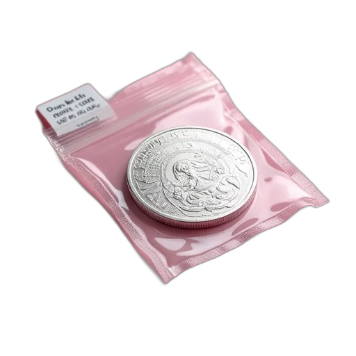 silver, coin, detailed, design, front, encased, plastic, package transparent PNG cut-out
