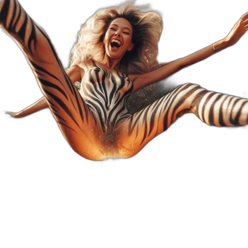 animal, creature, photorealistic, concept art, oil painting, woman, zebra-striped, bodysuit transparent PNG cut-out