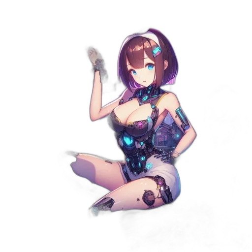 dress, robot, weapon, staff, concept art, cyberpunk, pixel art, anime transparent PNG cut-out
