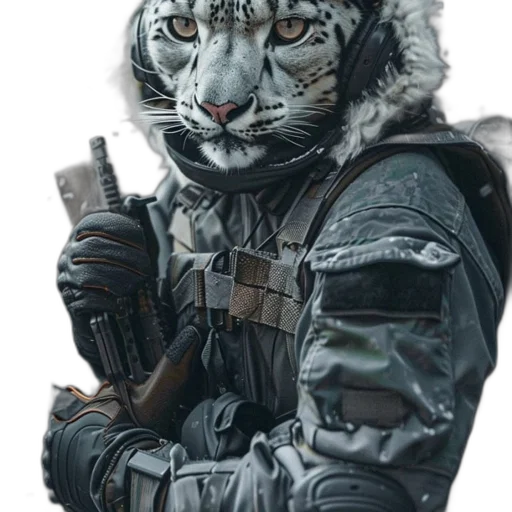 animal, weapon, jacket, creature, concept art, fantasy art, comic book art, photorealistic transparent PNG cut-out