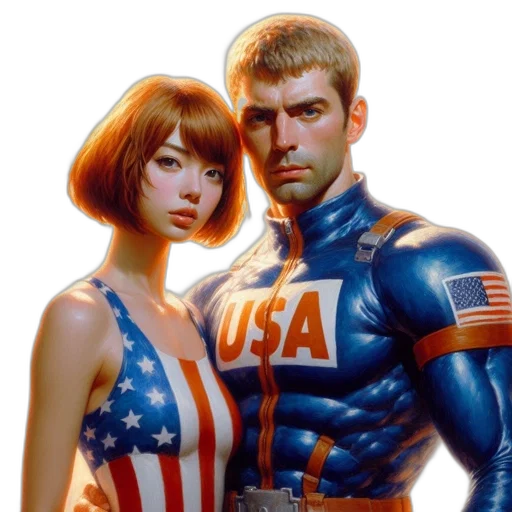 comic book art, concept art, cyberpunk, photorealistic, outer space, two, characters, american transparent PNG cut-out