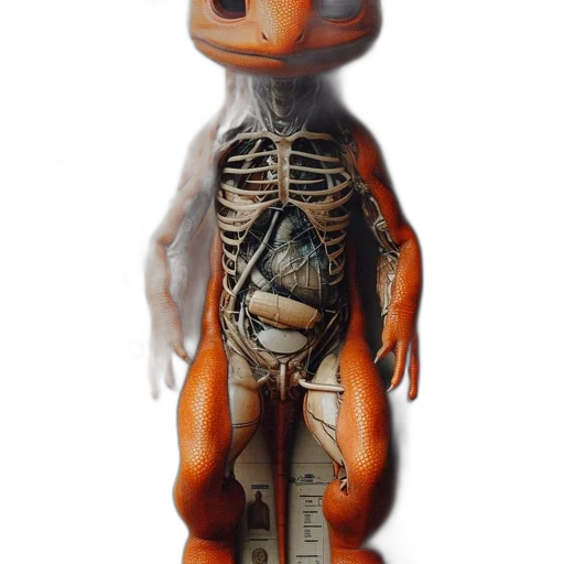 robot, creature, bottle, animal, concept art, 3d render, photorealistic, orange transparent PNG cut-out