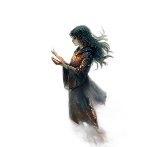 dragon, dress, creature, staff, fantasy art, concept art, watercolor, photorealistic transparent PNG cut-out