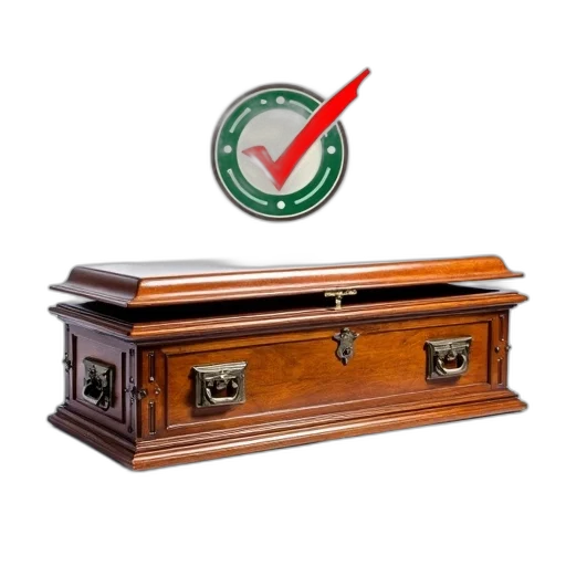 furniture, wooden, casket, intricate, designs, metal, handles, displayed transparent PNG cut-out
