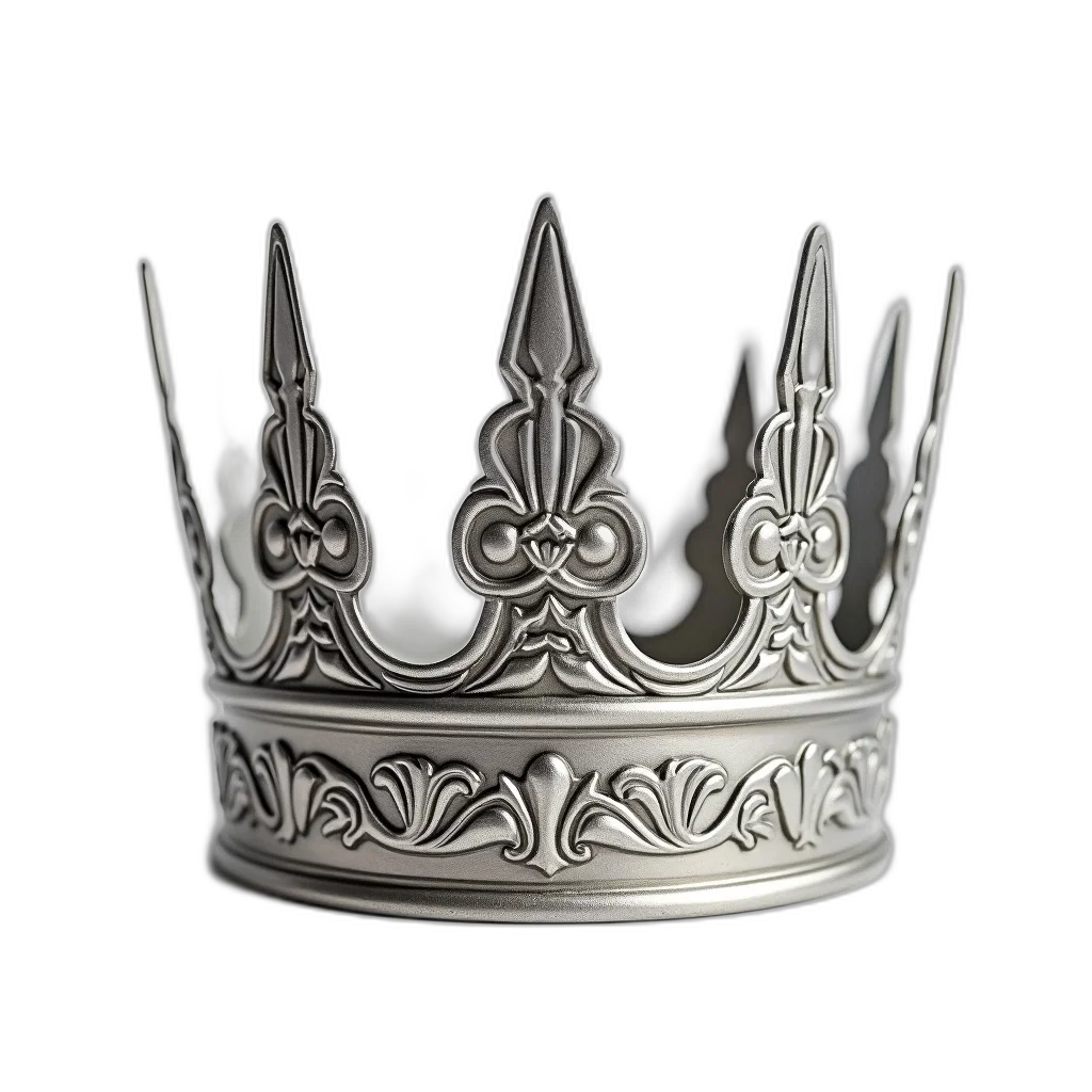 crown, jewelry, sword, hat, 3d render, photorealistic, concept art, silver transparent PNG cut-out