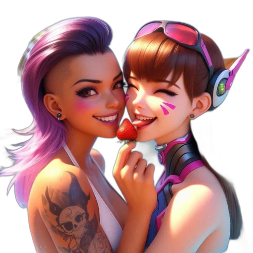 concept art, fantasy art, photorealistic, cartoon, neon lights, two, animated, characters transparent PNG cut-out