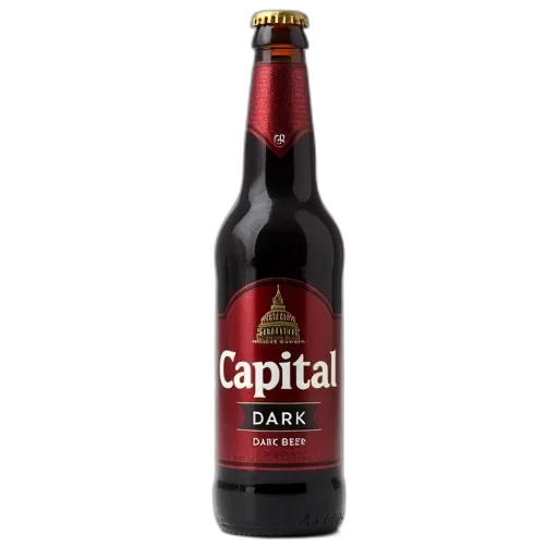 bottle, crown, dark, capital, beer, red, label, featuring transparent PNG cut-out