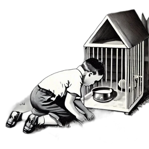 furniture, animal, concept art, young, boy, backyard, leans, close transparent PNG cut-out