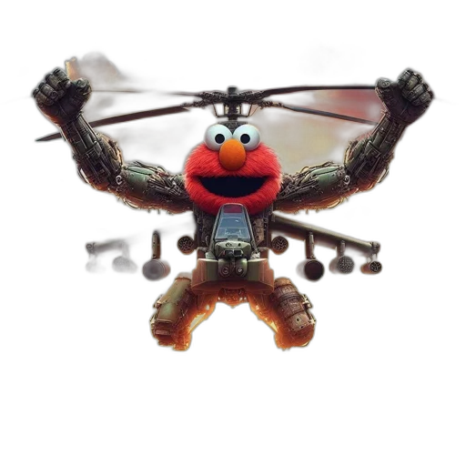 robot, animal, creature, weapon, 3d render, concept art, elmo, sesame transparent PNG cut-out