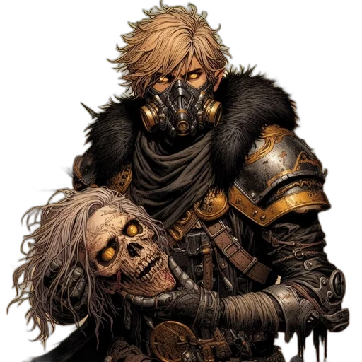 mask, concept art, fantasy art, comic book art, pixel art, golden, dark, earth tones transparent PNG cut-out