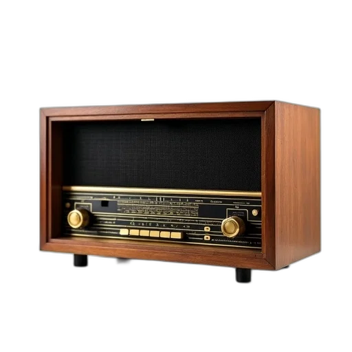 vintage, radio, wooden, exterior, black, speaker, grille, displayed transparent PNG cut-out