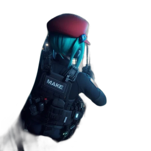 robot, weapon, mask, staff, 3d render, cyberpunk, concept art, vaporwave transparent PNG cut-out