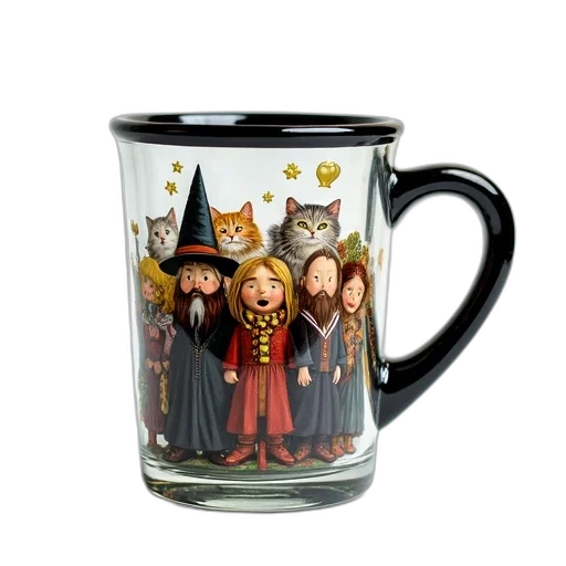 fantasy art, 3d render, transparent, glass, coffee, mug, black, rim transparent PNG cut-out
