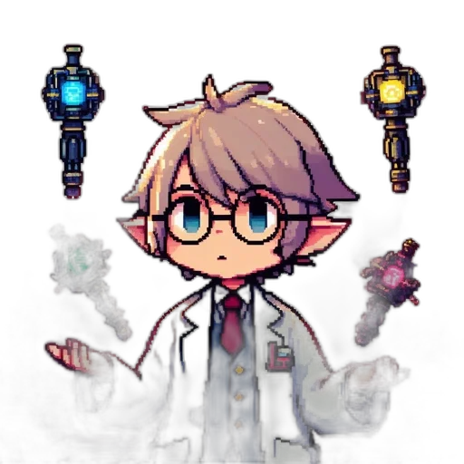 staff, weapon, robot, creature, pixel art, concept art, fantasy art, cartoon transparent PNG cut-out