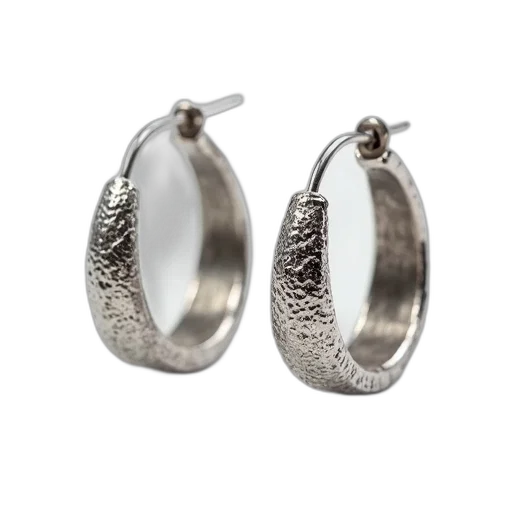 jewelry, pair, silver, hoop, earrings, textured, surface, shiny transparent PNG cut-out