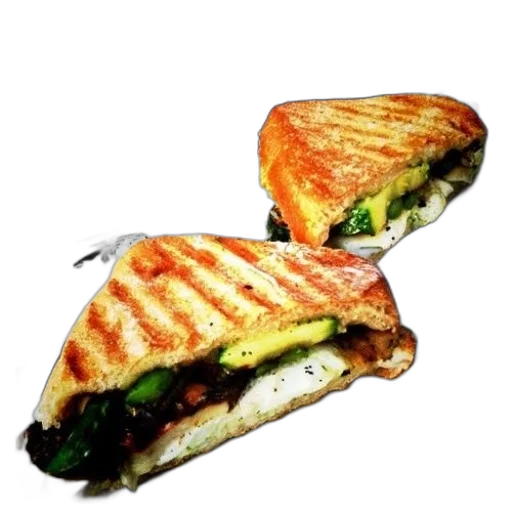 food, photorealistic, grilled, sandwich, avocado, white, plate transparent PNG cut-out