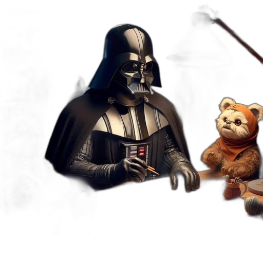concept art, fantasy art, comic book art, 3d render, fire, darth, vader, shown transparent PNG cut-out
