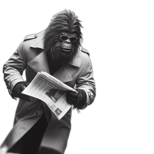 jacket, animal, creature, concept art, photorealistic, urban, ape, wearing transparent PNG cut-out