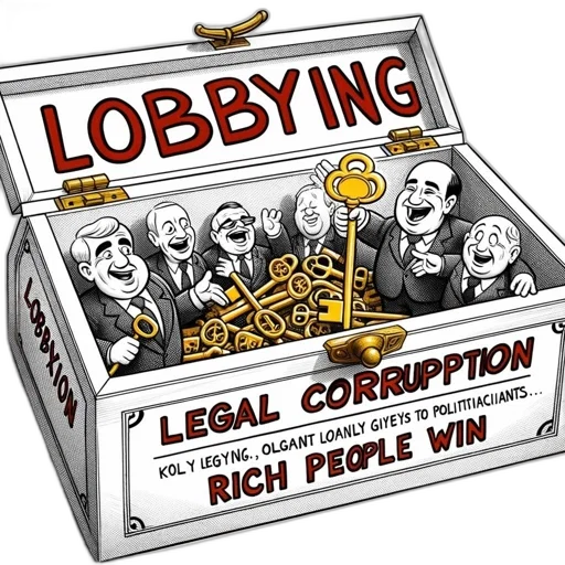 political, cartoon, features, lobbying, box, containing, key-holding, figures transparent PNG cut-out