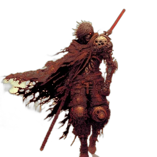 staff, sword, weapon, mask, concept art, fantasy art, comic book art, earth tones transparent PNG cut-out