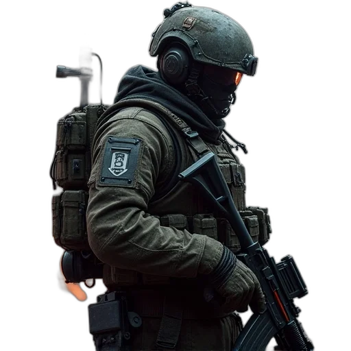 weapon, staff, mask, jacket, concept art, 3d render, pixel art, cyberpunk transparent PNG cut-out