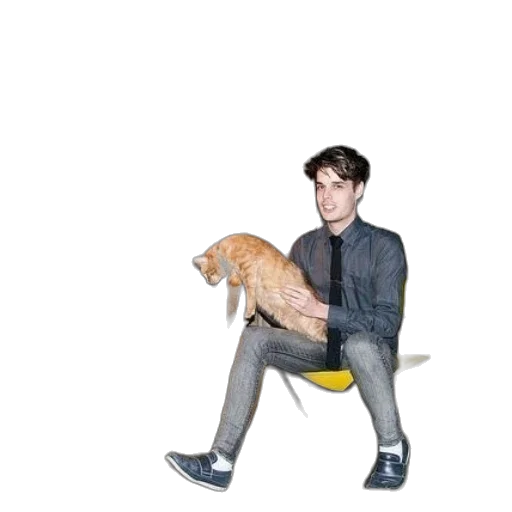 animal, jacket, staff, umbrella, young, man, sits, yellow transparent PNG cut-out