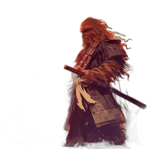 weapon, sword, jacket, creature, concept art, fantasy art, comic book art, photorealistic transparent PNG cut-out