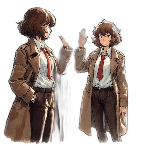 jacket, staff, weapon, concept art, comic book art, watercolor, pixel art, earth tones transparent PNG cut-out