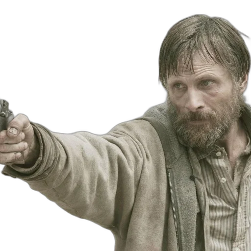 rugged, man, beard, wet, hair, points, gun, forest transparent PNG cut-out