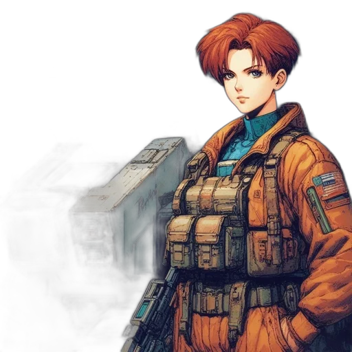 jacket, weapon, concept art, cyberpunk, pixel art, anime, blue, pastel transparent PNG cut-out