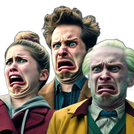 face, comic book art, concept art, photorealistic, 3d render, three, individuals, startled transparent PNG cut-out