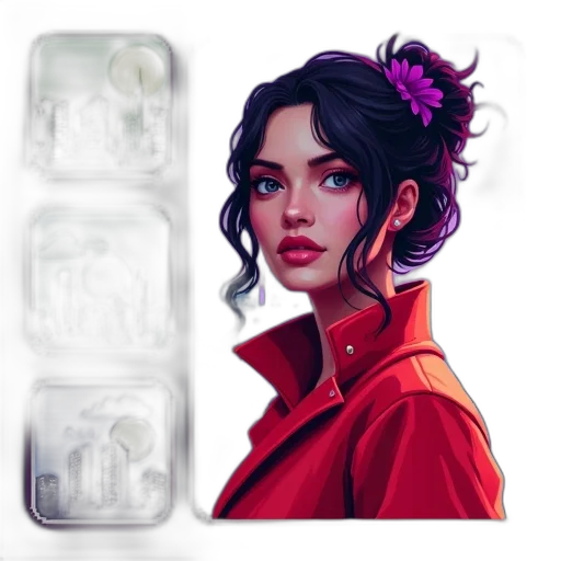 face, jacket, concept art, fantasy art, photorealistic, pixel art, neon lights, red transparent PNG cut-out
