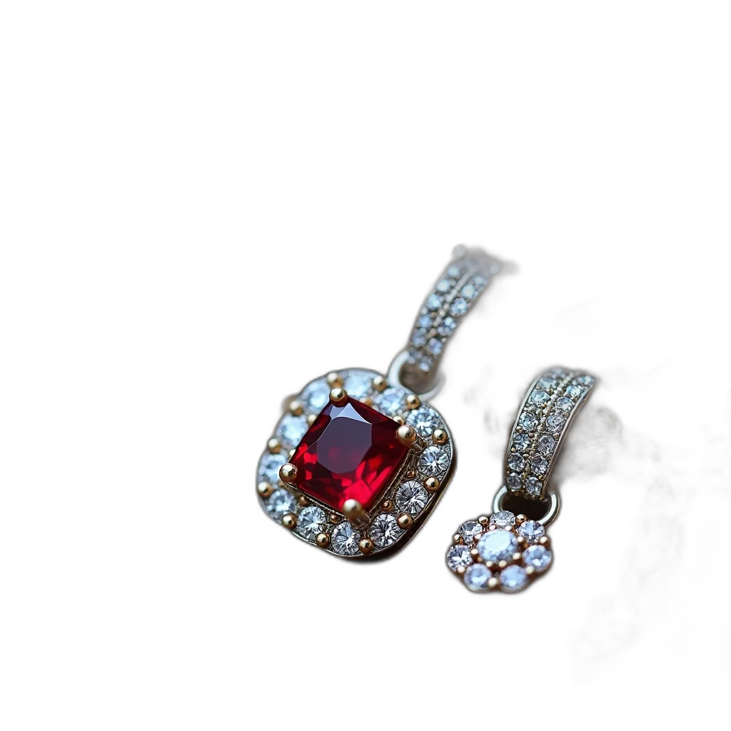 jewelry, crown, staff, weapon, 3d render, photorealistic, red, close-up transparent PNG cut-out