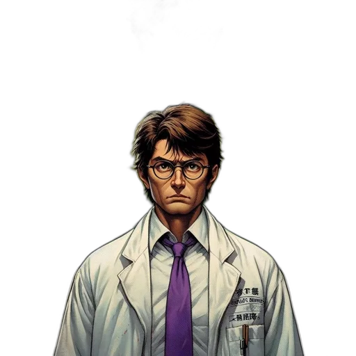 staff, face, jacket, robot, comic book art, concept art, cartoon, pixel art transparent PNG cut-out