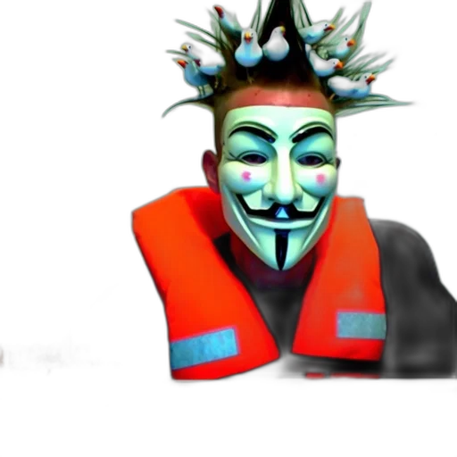 mask, staff, crown, face, 3d render, concept art, vaporwave, fantasy art transparent PNG cut-out