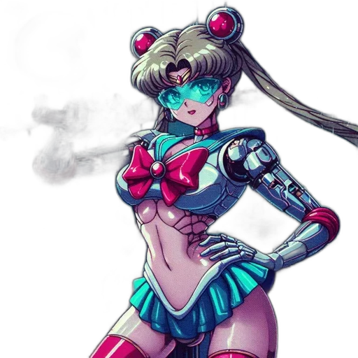 robot, weapon, cyberpunk, concept art, anime, comic book art, neon lights, red transparent PNG cut-out