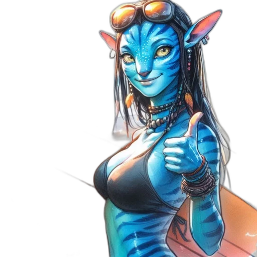 jewelry, fantasy art, concept art, comic book art, cyberpunk, blue, blue-skinned, character transparent PNG cut-out