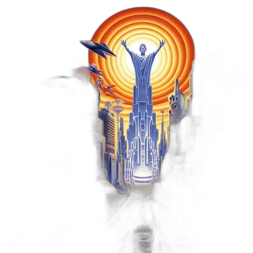 concept art, fantasy art, watercolor, comic book art, futuristic, bustling, city, dawn transparent PNG cut-out