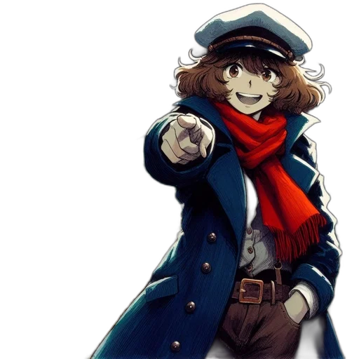 staff, jacket, hat, weapon, concept art, cartoon, anime, comic book art transparent PNG cut-out